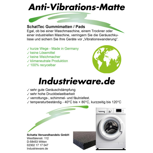 Gummimatte Antivibration 10 mm Stärke - Waschmaschinenunterlage —  Mattenlager