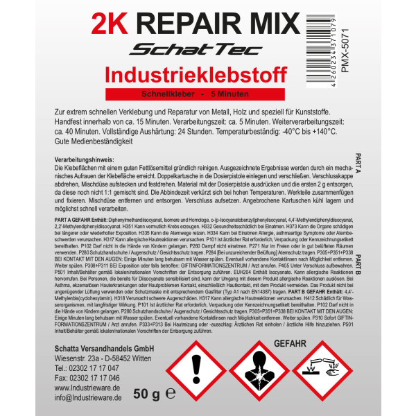 2-K PUR Repair-Mix Kunststoffkleber 50g Set